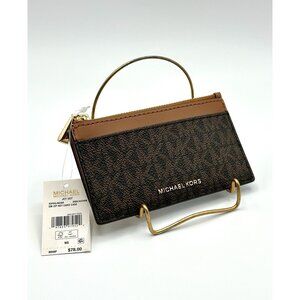 Michael Kors Jet Set Brown Acorn Small Zip Key Card Case 32F5GJ6D8B NWT